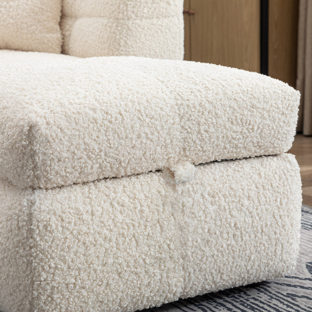 87.7" Sectional Sofa with Two USB Ports a Movable Storage Ottoman and Two Lumbar Pillows Creamy White