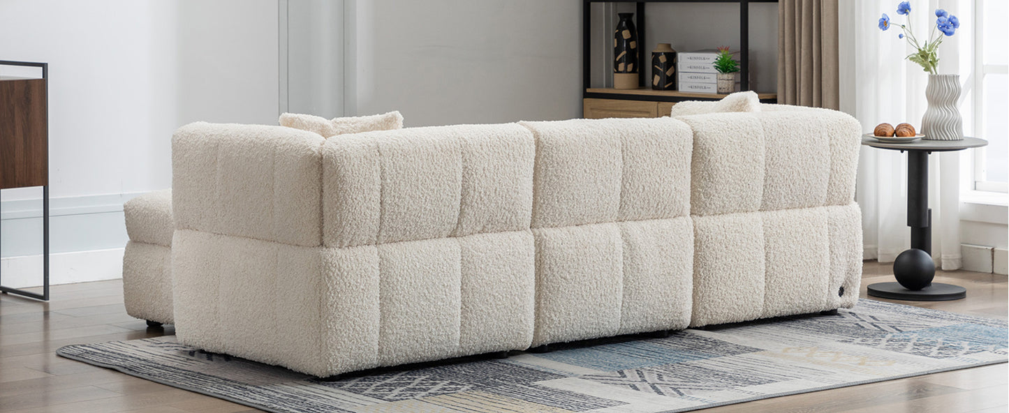 87.7" Sectional Sofa with Two USB Ports a Movable Storage Ottoman and Two Lumbar Pillows Creamy White