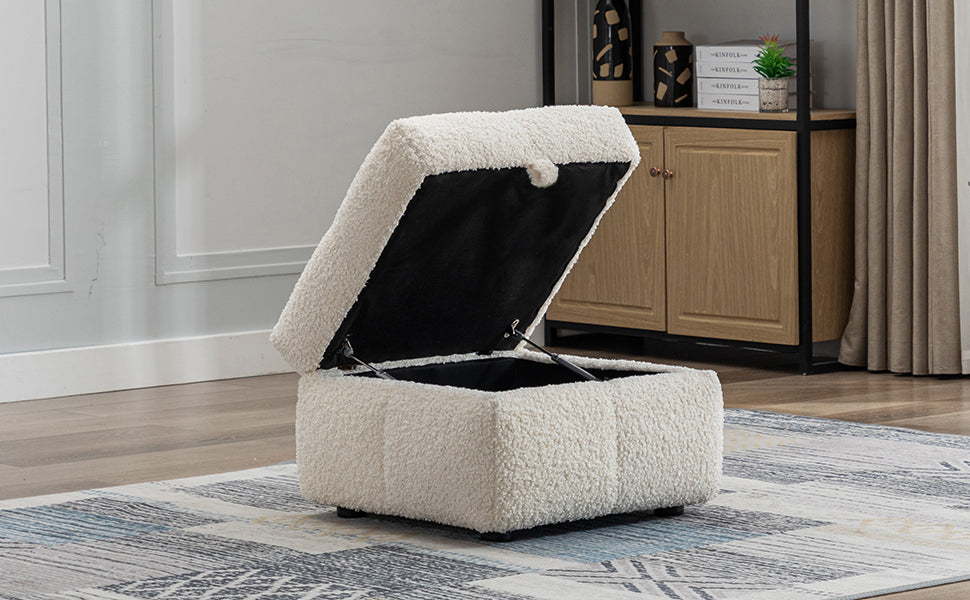 87.7" Sectional Sofa with Two USB Ports a Movable Storage Ottoman and Two Lumbar Pillows Creamy White