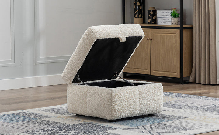 87.7" Sectional Sofa with Two USB Ports a Movable Storage Ottoman and Two Lumbar Pillows Creamy White