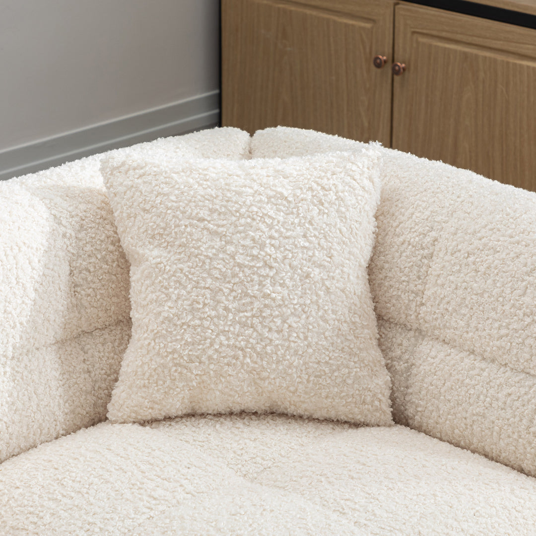 87.7" Sectional Sofa with Two USB Ports a Movable Storage Ottoman and Two Lumbar Pillows Creamy White