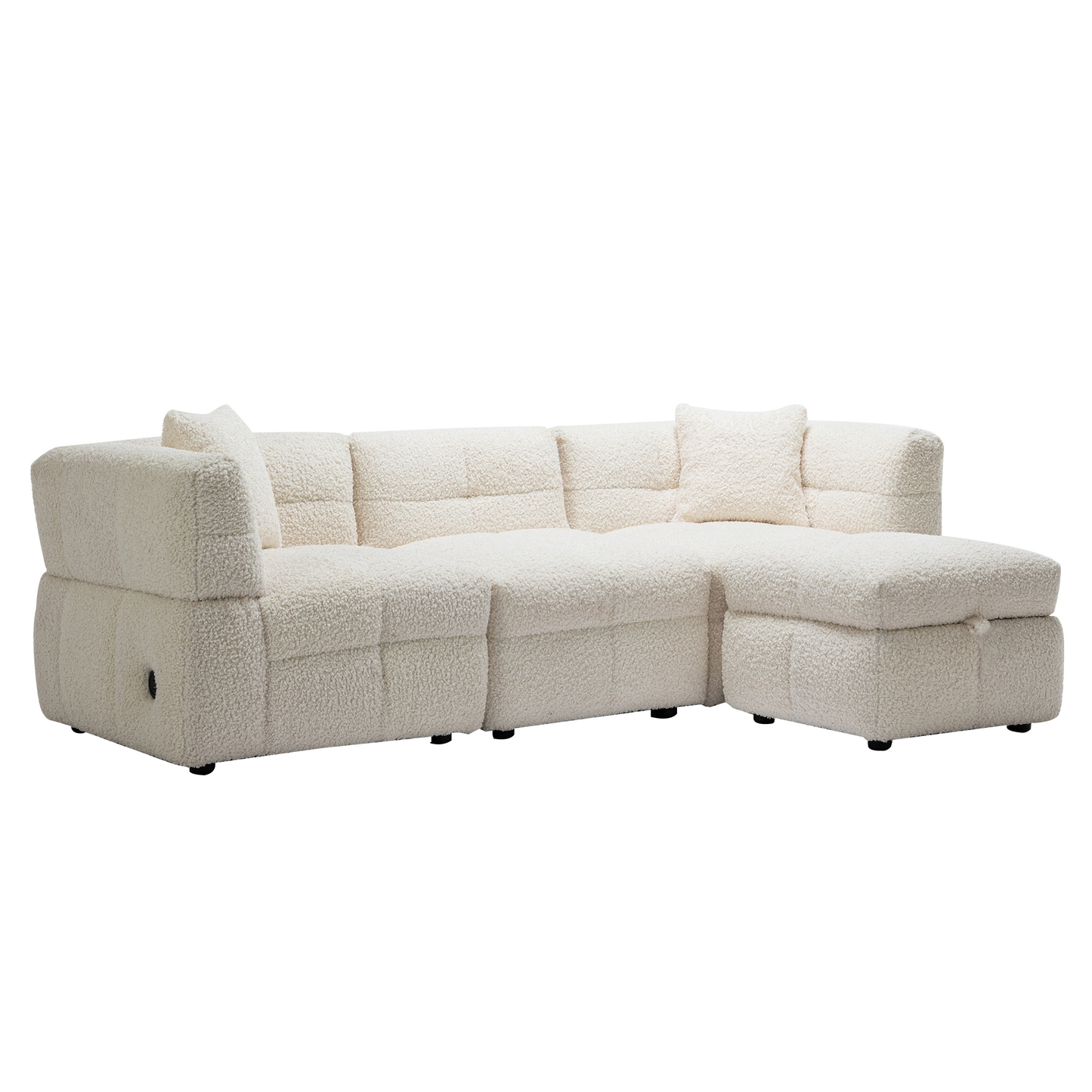 87.7" Sectional Sofa with Two USB Ports a Movable Storage Ottoman and Two Lumbar Pillows Creamy White