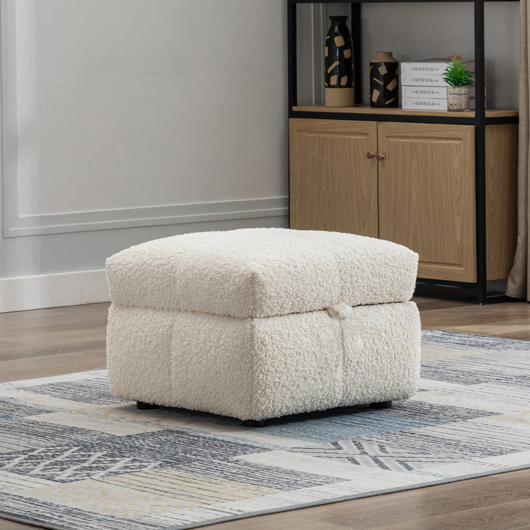 87.7" Sectional Sofa with Two USB Ports a Movable Storage Ottoman and Two Lumbar Pillows Creamy White
