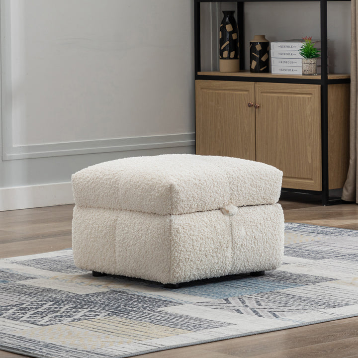 87.7" Sectional Sofa with Two USB Ports a Movable Storage Ottoman and Two Lumbar Pillows Creamy White