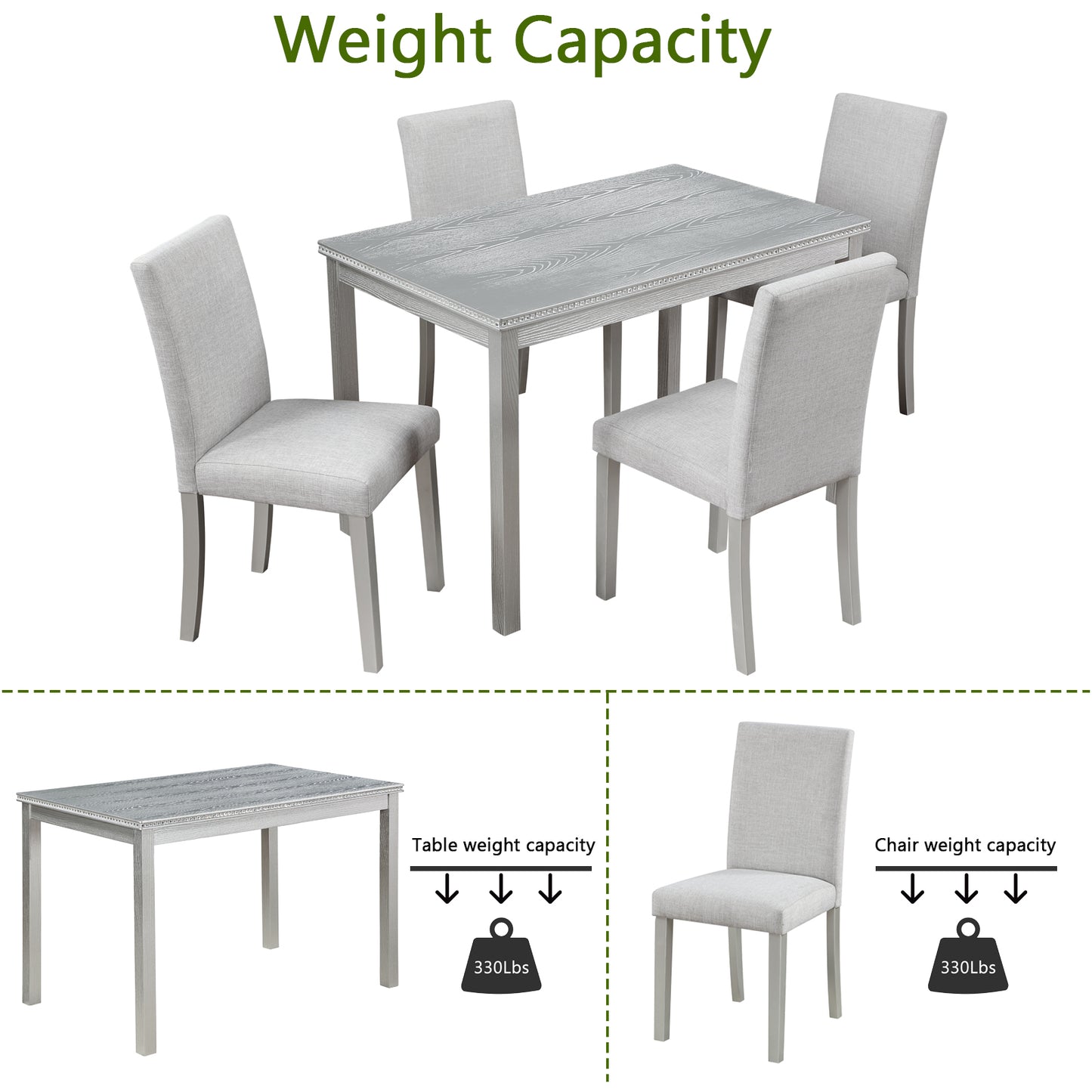 5 Piece Wooden Dining Table Set, Kitchen Table Set with a Rectangular Table and 4 Upholstered Chairs