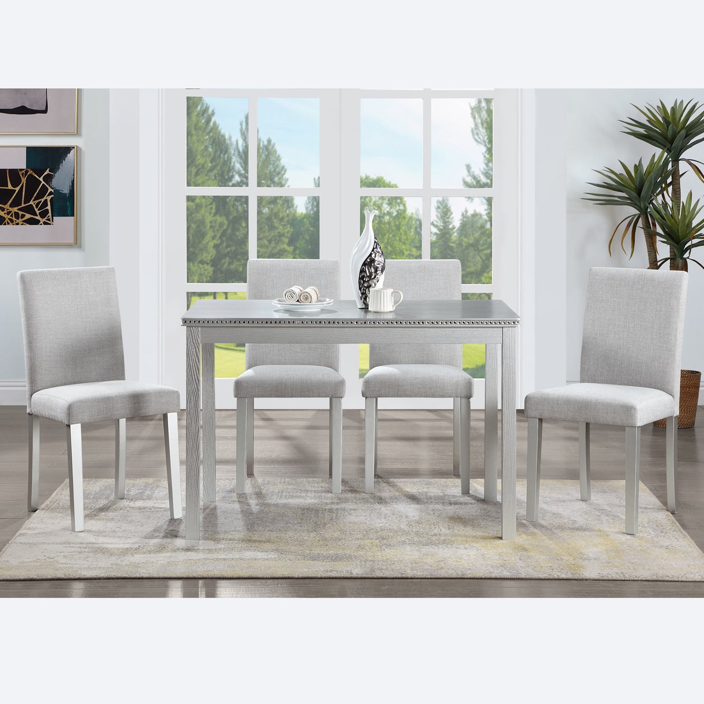 5 Piece Wooden Dining Table Set, Kitchen Table Set with a Rectangular Table and 4 Upholstered Chairs