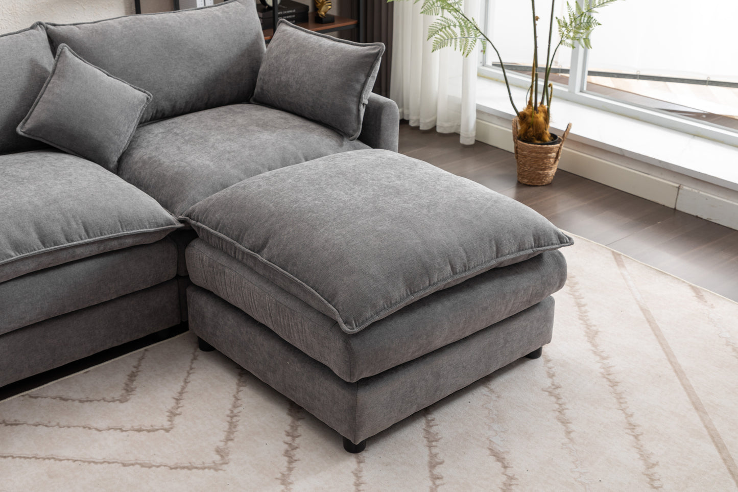 Sectional Sofa,  3-Seater Sofa with Ottoman