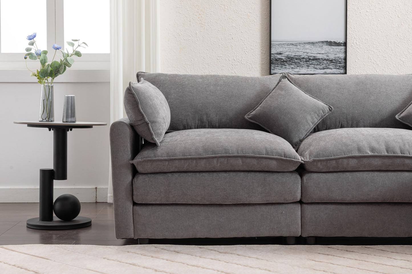 Sectional Sofa,  3-Seater Sofa with Ottoman