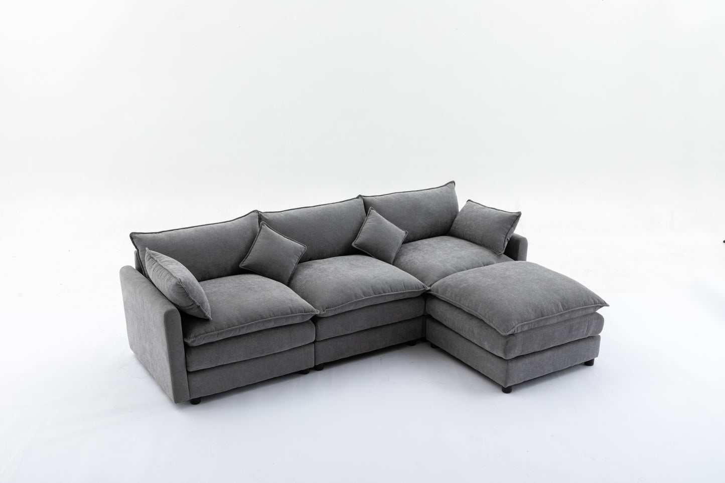 Sectional Sofa,  3-Seater Sofa with Ottoman