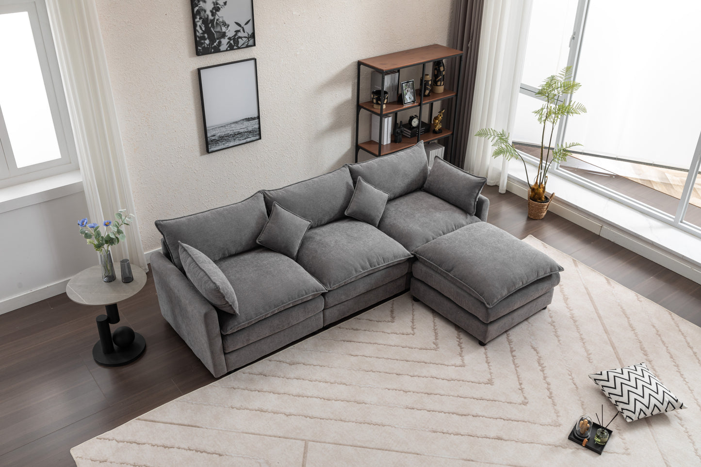 Sectional Sofa,  3-Seater Sofa with Ottoman