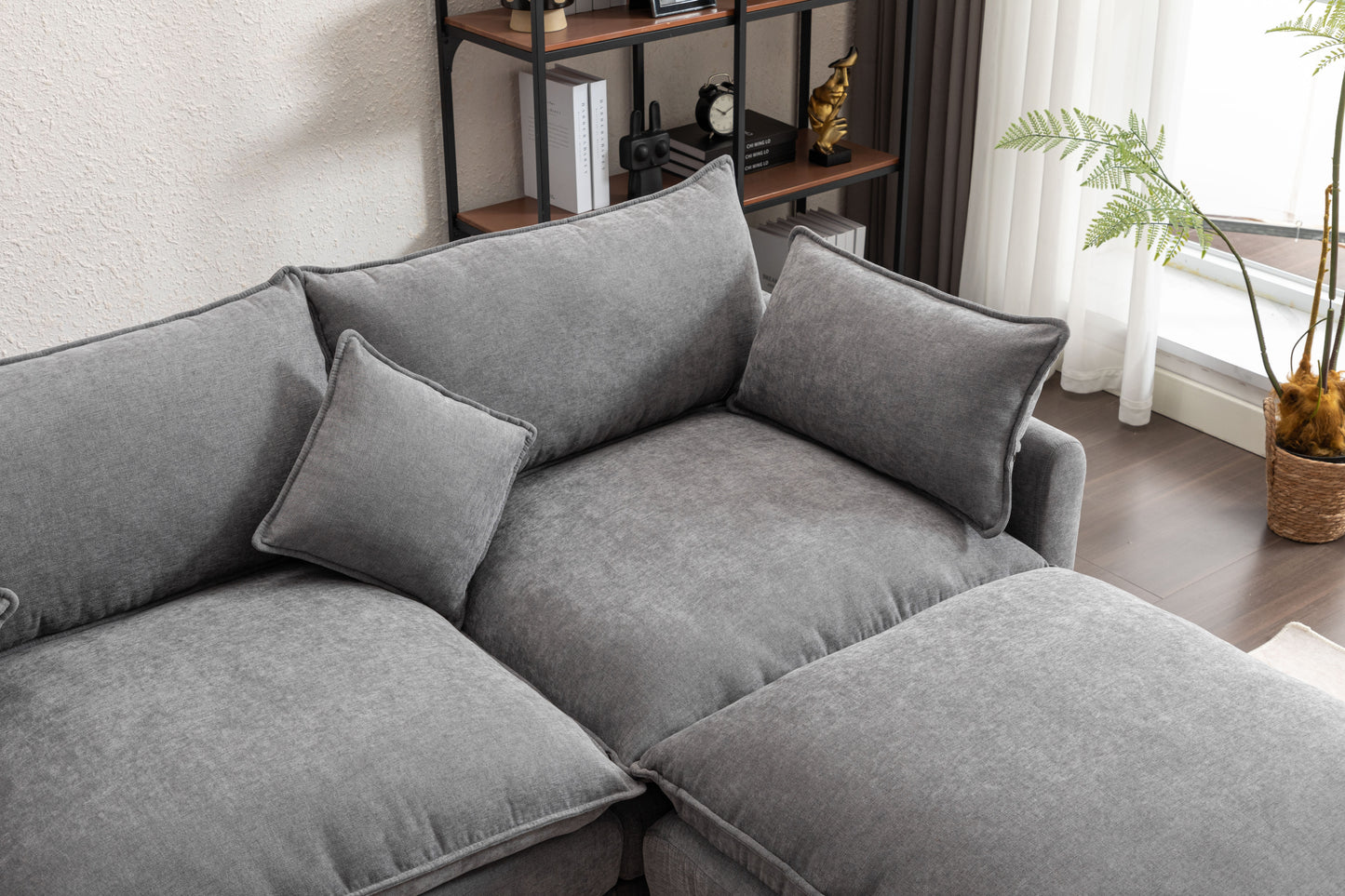 Sectional Sofa,  3-Seater Sofa with Ottoman