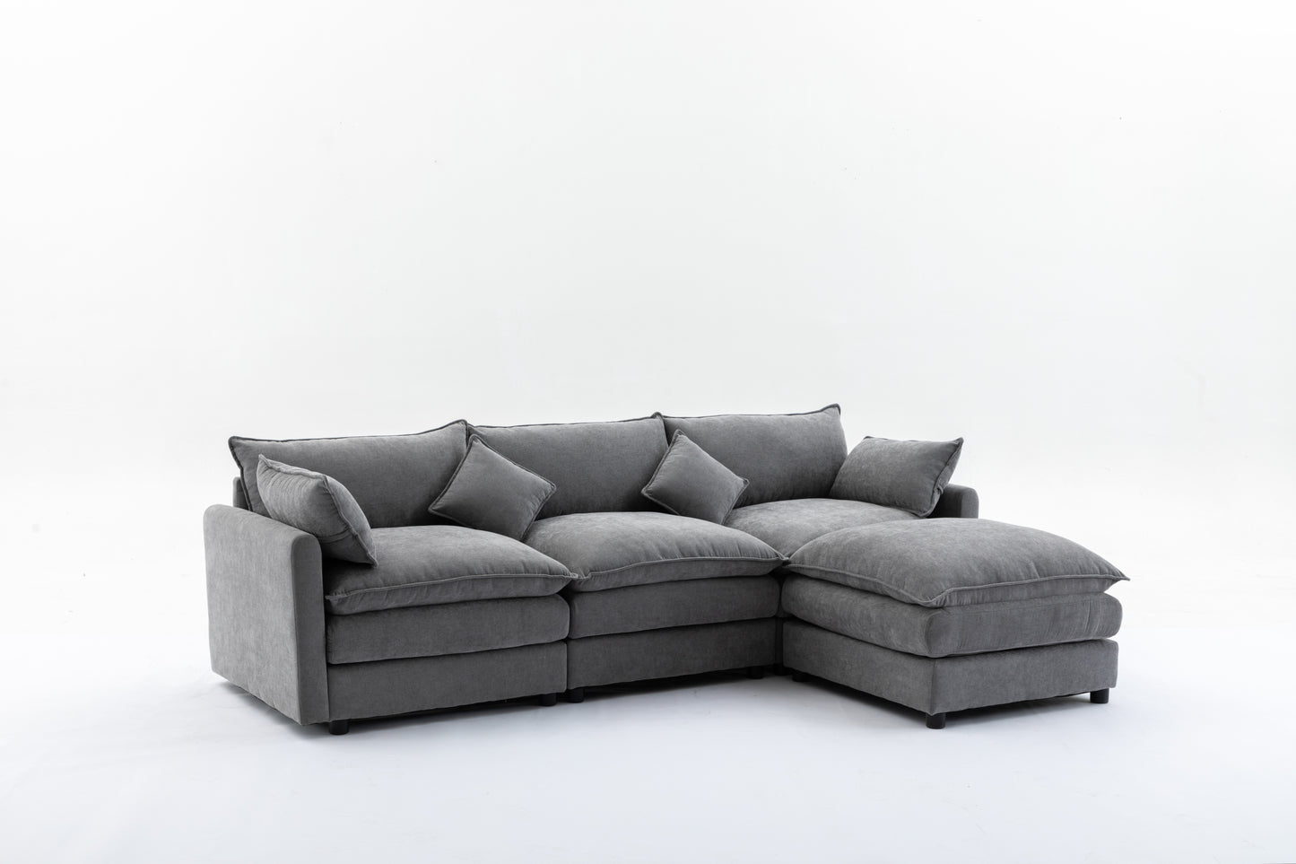 Sectional Sofa,  3-Seater Sofa with Ottoman