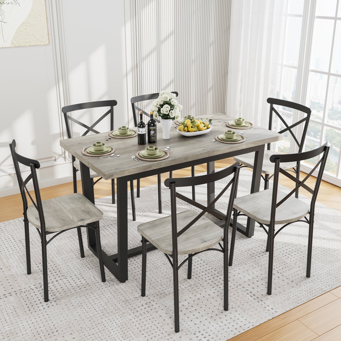 7 Pieces Dining Set 7-Piece Kitchen Table