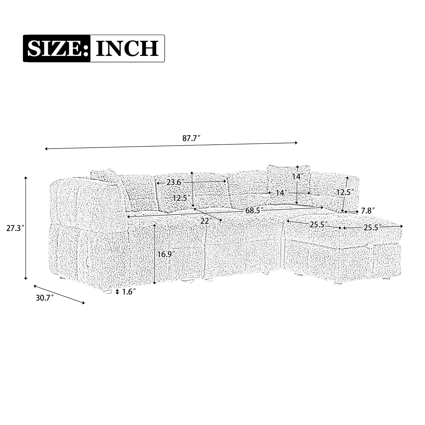 87.7" Sectional Sofa with Two USB Ports a Movable Storage Ottoman and Two Lumbar Pillows Creamy White