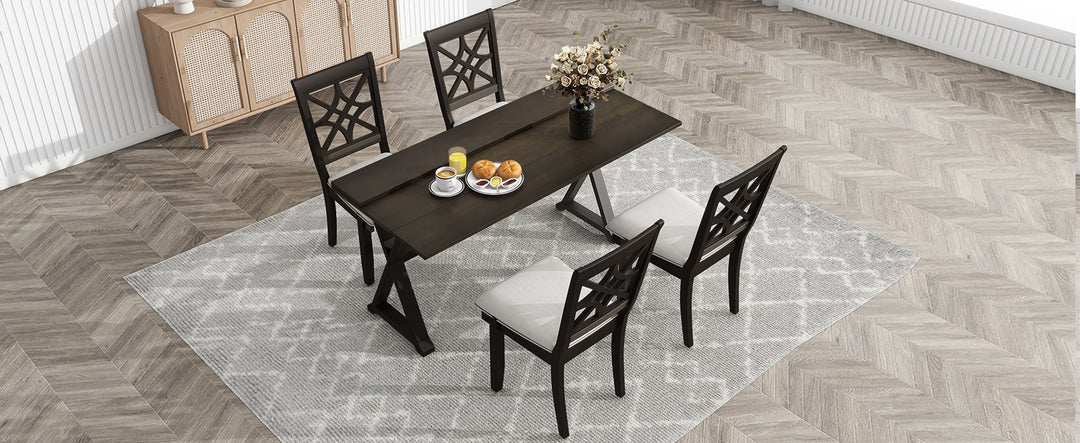 5-Piece 62*35.2inch Extendable Rubber Wood Dining Table Set with X-shape Legs