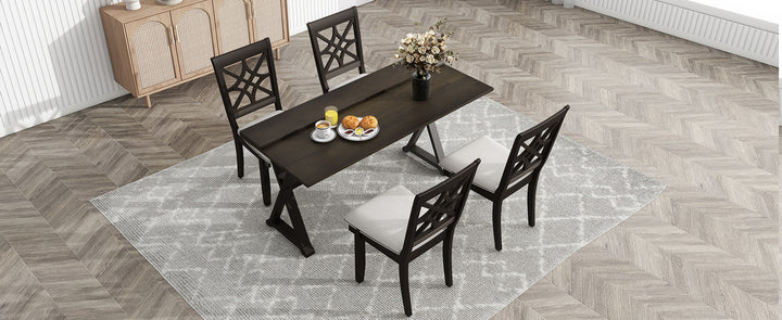 5-Piece 62*35.2inch Extendable Rubber Wood Dining Table Set with X-shape Legs