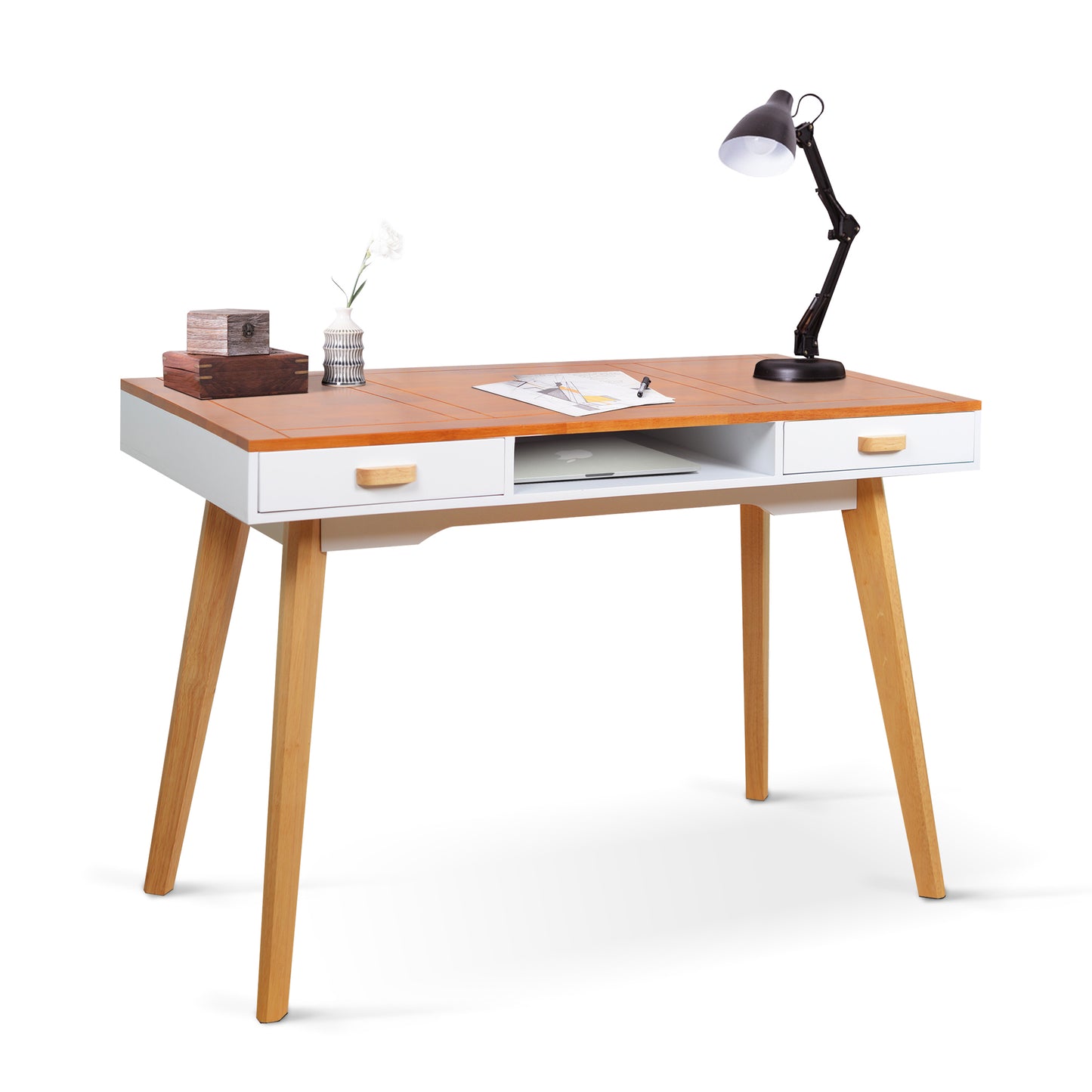 Wooden Writing Desk for Office,Solid Wood Computer Table for Home Wood+White Finish