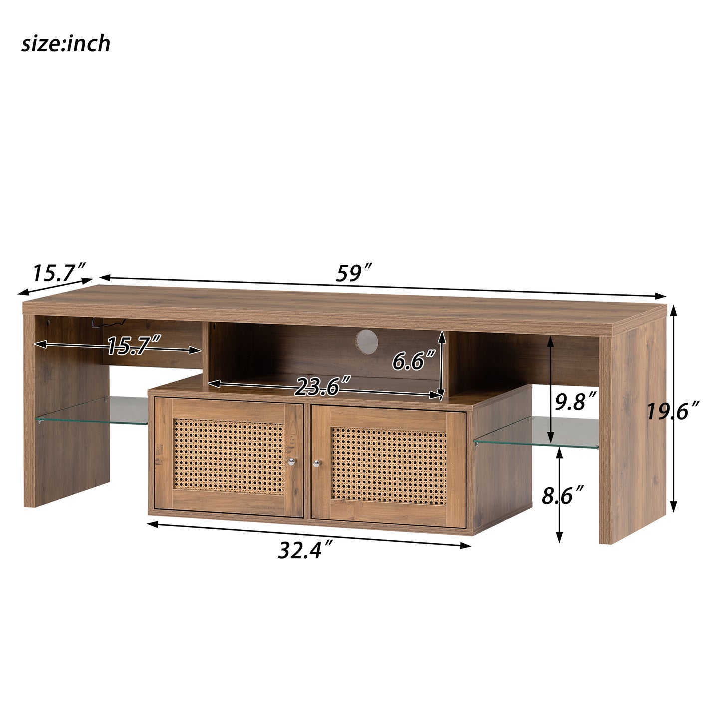 TV Stand,Two doors of TV cabinet,Adjustable 2 clear wave laminates,LED light with adjustable color,For TV cabinet size up to 60 inches,yellow