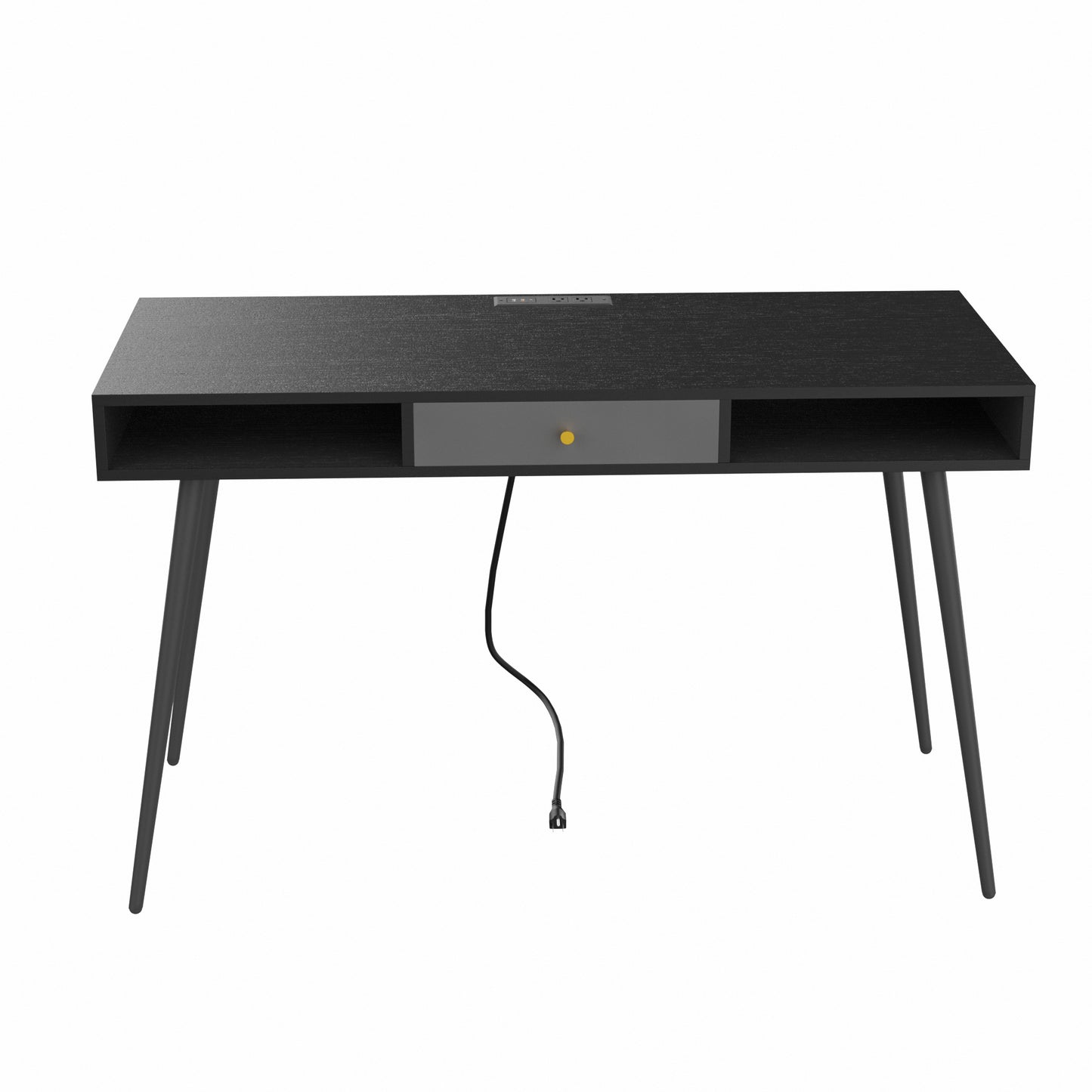 Mid Century Desk with USB Ports and Power Outlet,  Black