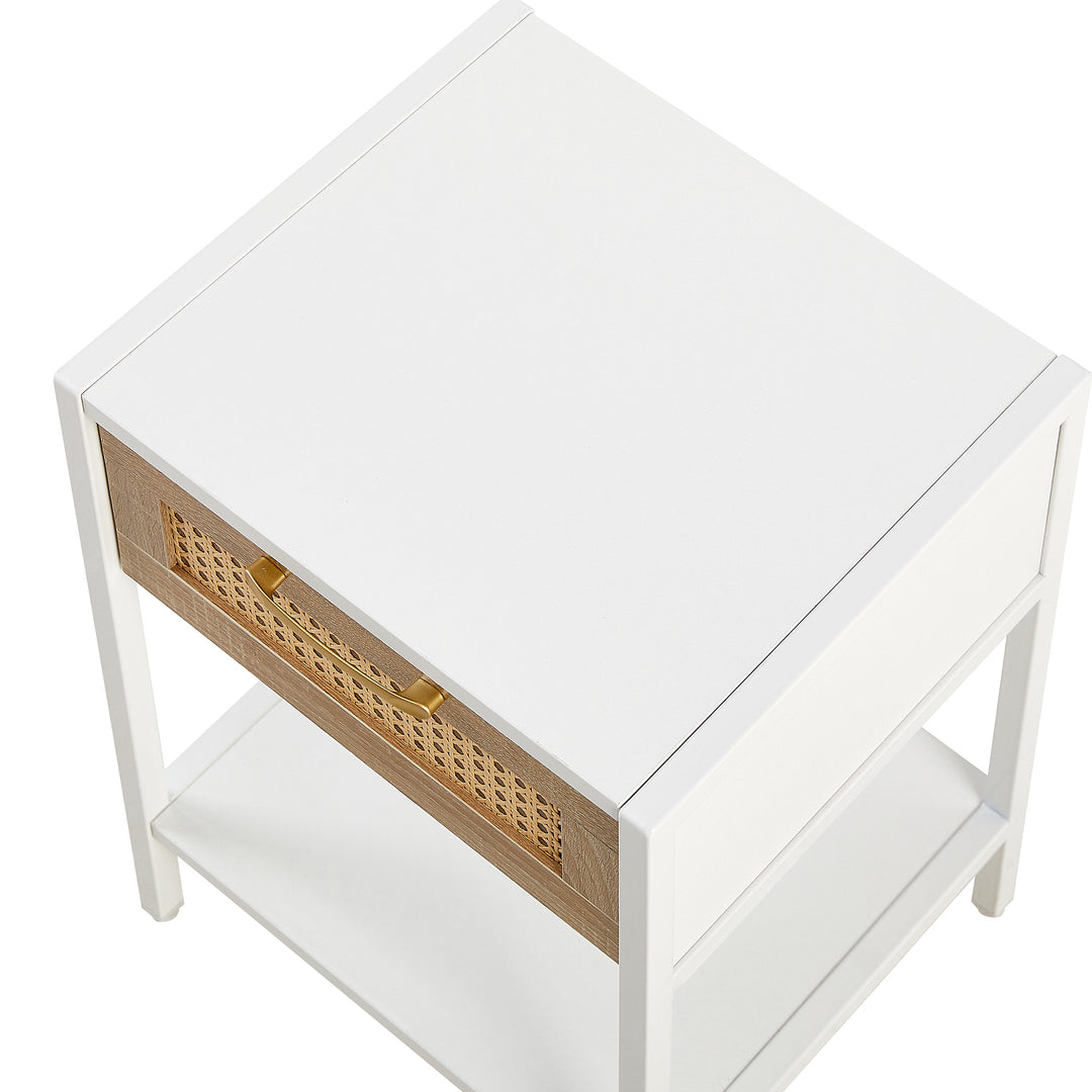 15.74" End table with  drawer, Modern nightstand, metal legs white(1 pc)