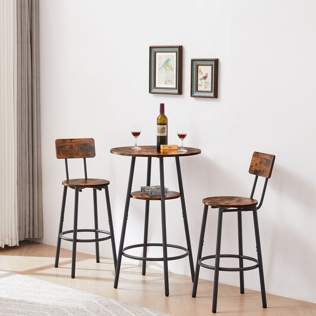 Round bar stool set with shelves, stool with backrest Rustic Brown