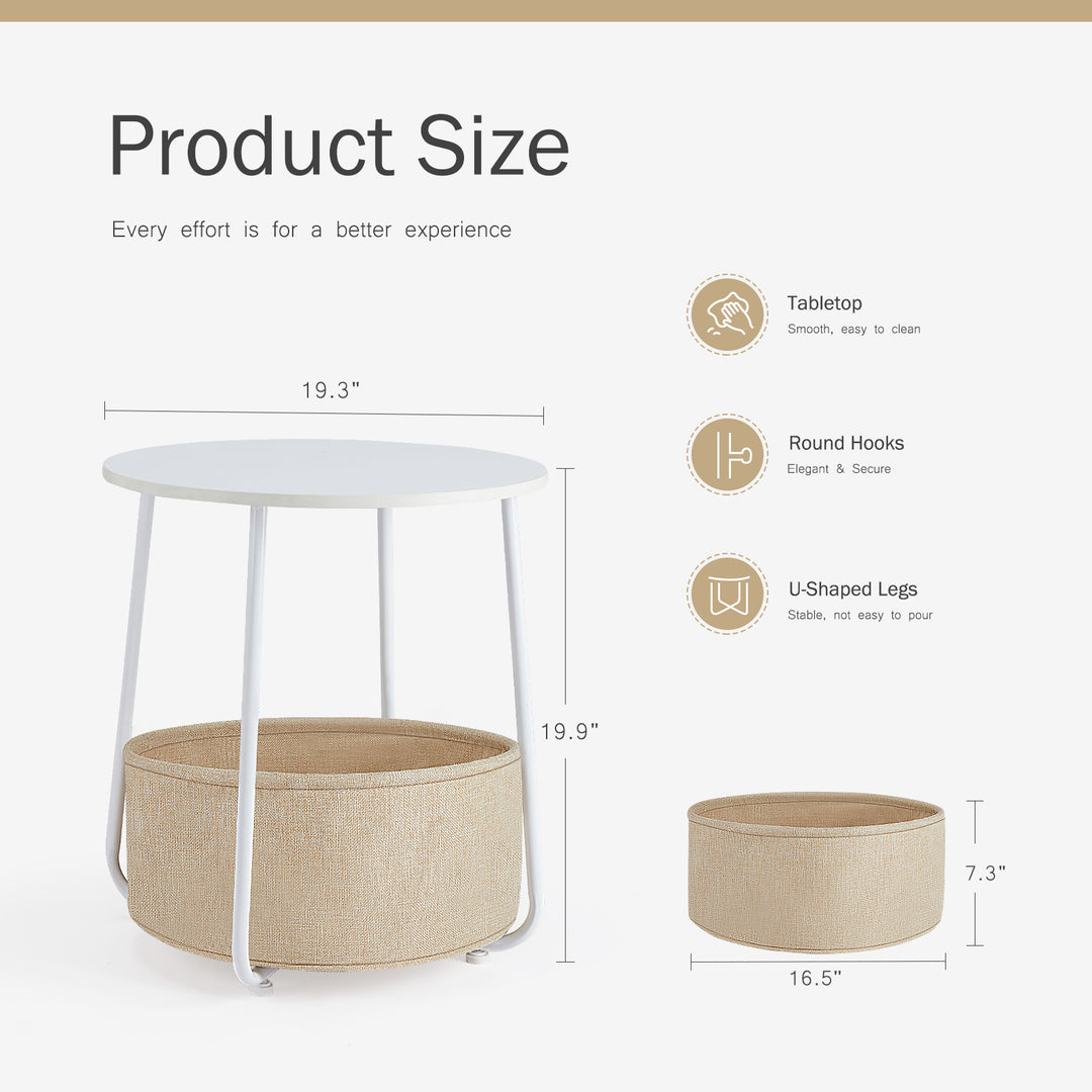 Small Round Side End Table for Living Room - White& Beige