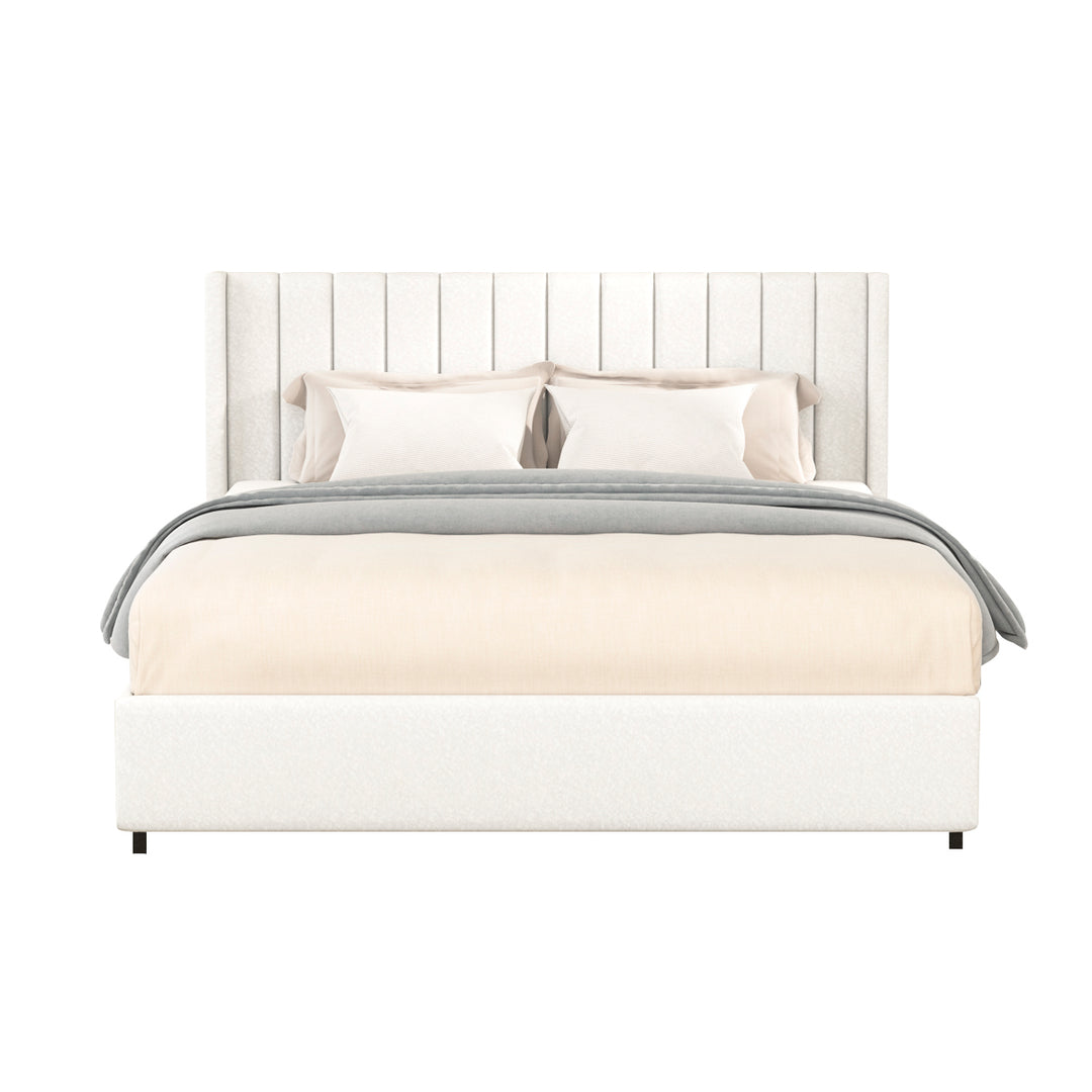 2-Drawers Storage Bed Queen Size Ivory Boucle Upholstered Platform Bed, No Box Spring Needed