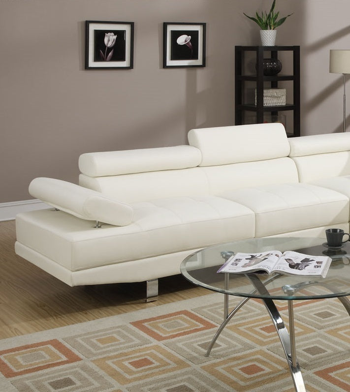 White Color Sectional Living Room Furniture Faux Leather