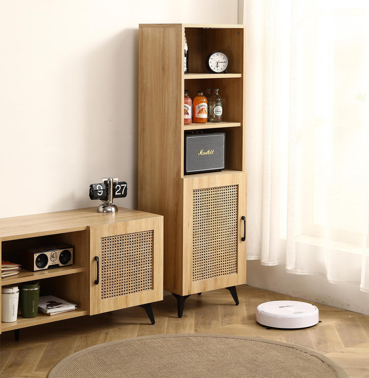 Side Cabinet - Large Storage Space for Living Room or Restaurant.56inch  burlywood.