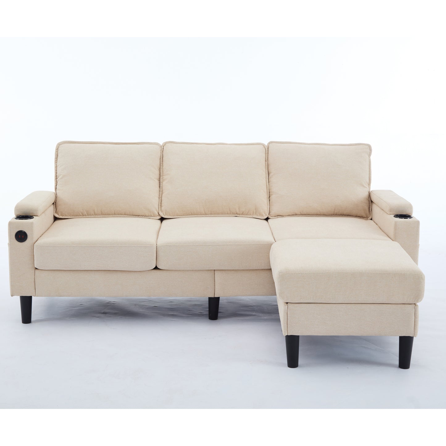 beige color knock down 3-seat combo sofa with storage ottoman