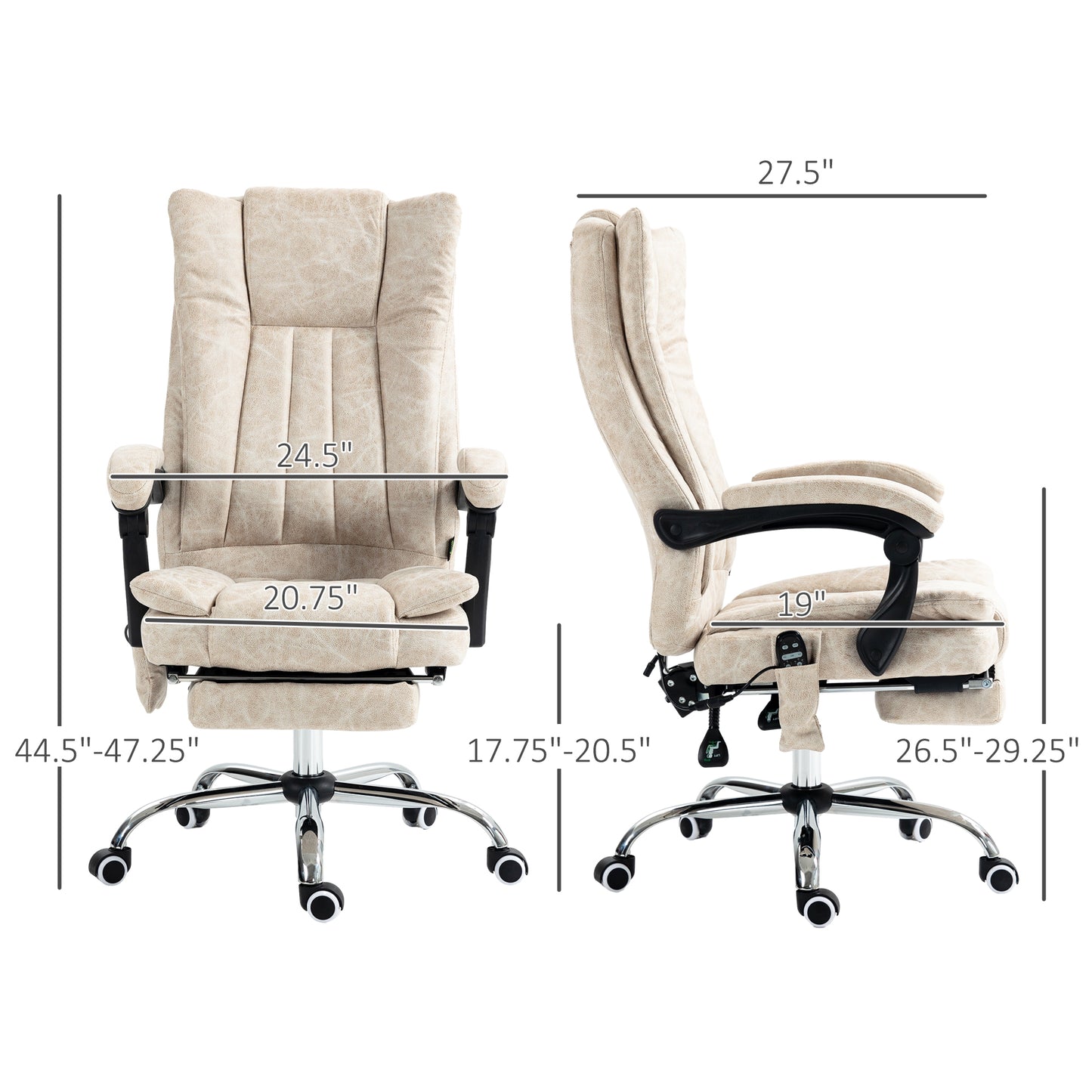 Office Chair, High Back Computer Chair with 6 Point Massage, Heat, Adjustable Height and Retractable Footrest, Cream White