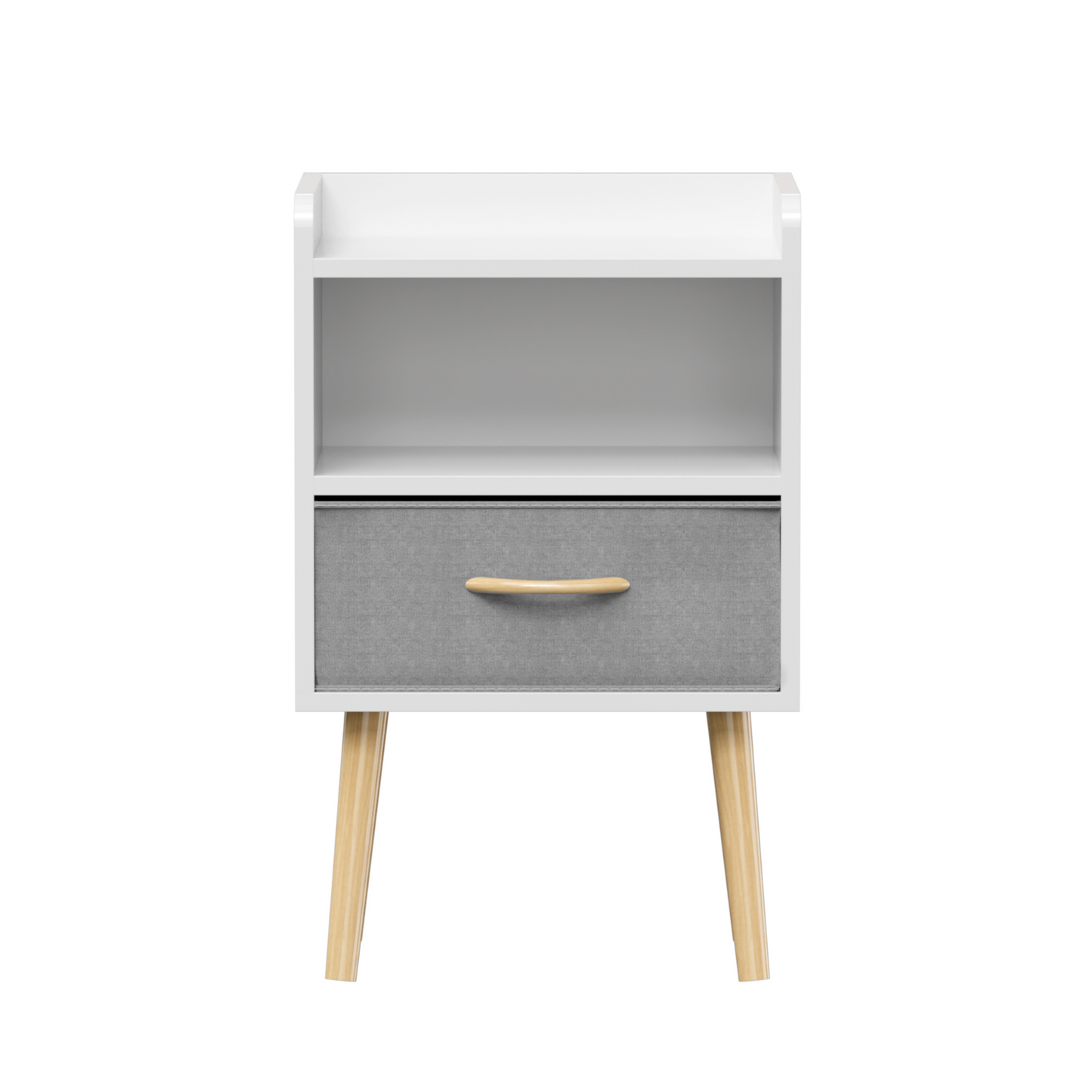 Nightstand With Collapsible Fabric Drawer, 2-Tier Storage End Table - White