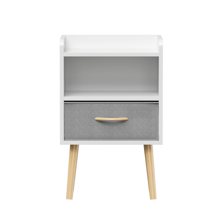 Nightstand With Collapsible Fabric Drawer, 2-Tier Storage End Table - White