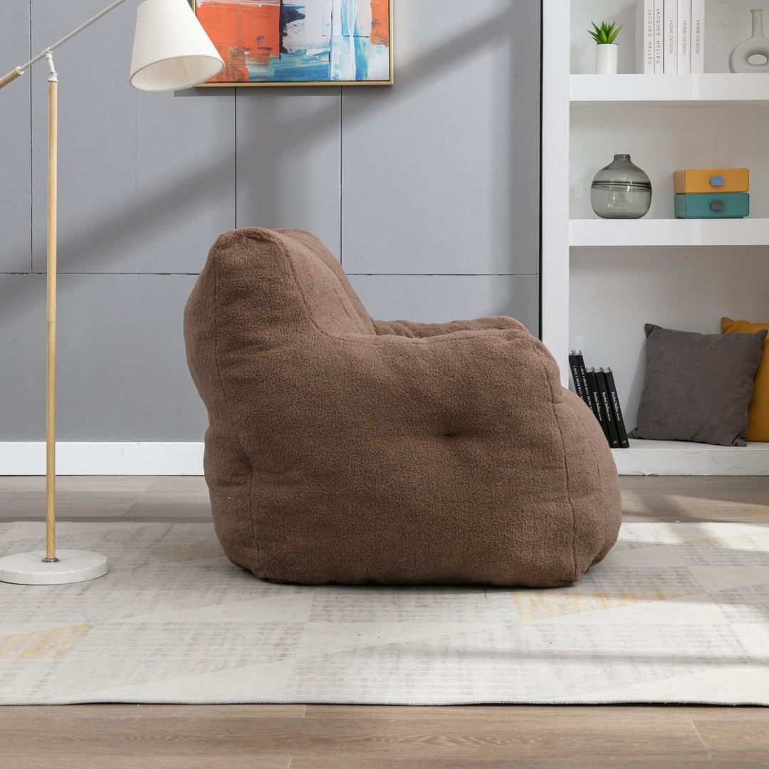 Soft Teddy Fabric Tufted Foam Bean Bag Chair With Teddy Fabric Coffee