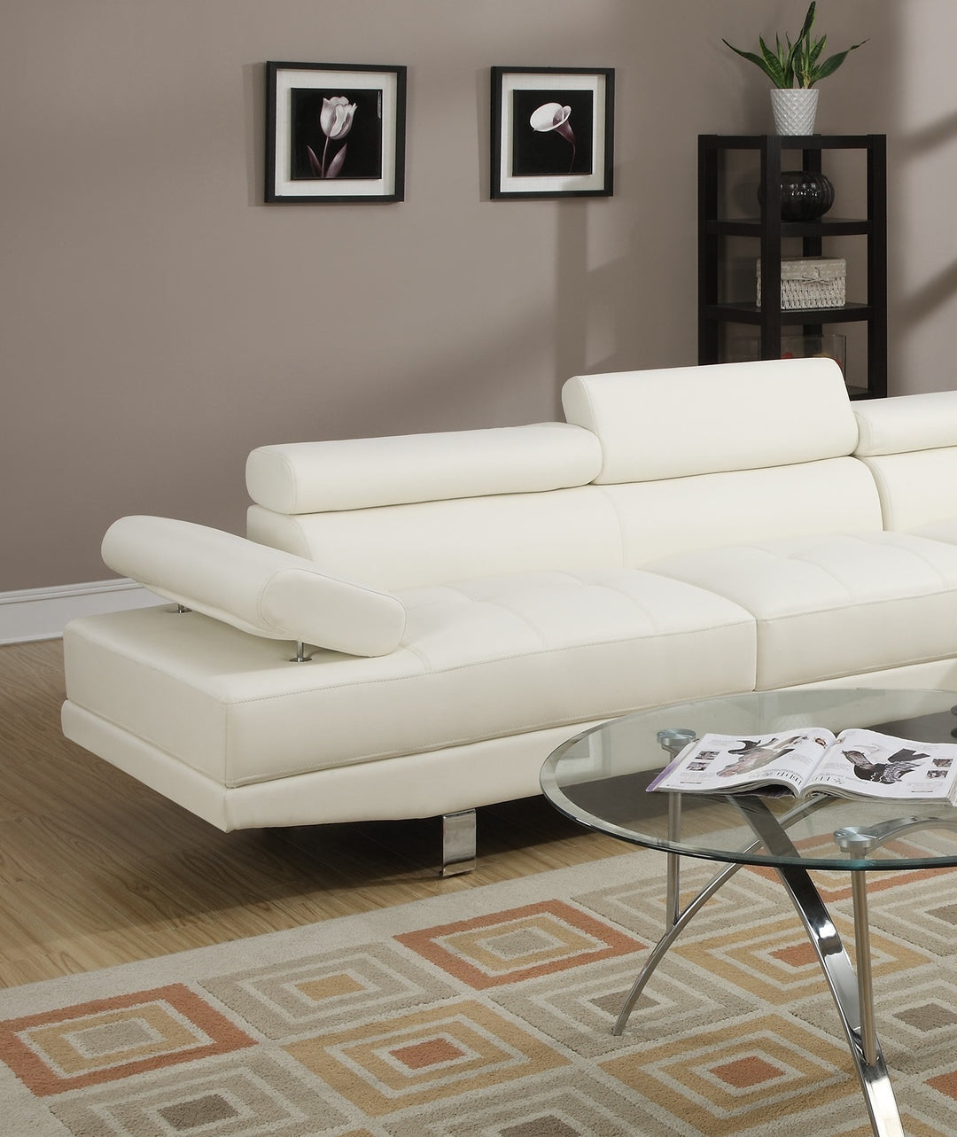 White Color Sectional Living Room Furniture Faux Leather