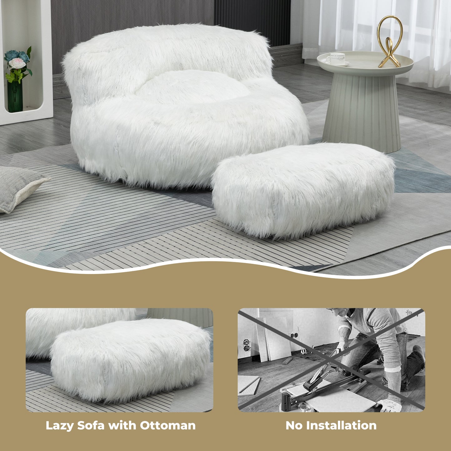 Bean Bag Chair, Floor Sofa with Handle,Accent Sofa Chair with Ottoman