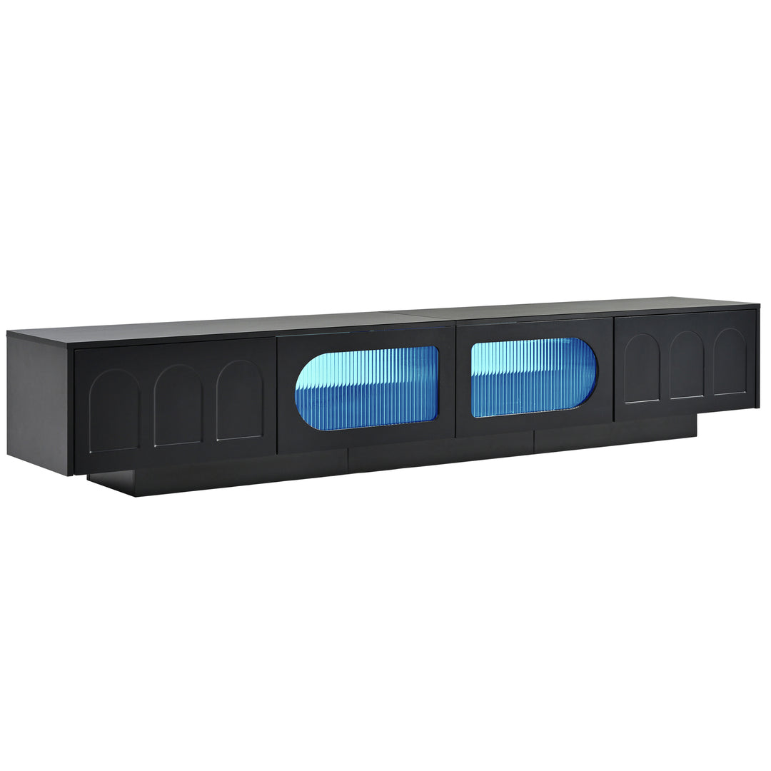 TV Stand with Fluted tempered Glass Doors for TVs Up to 95''
