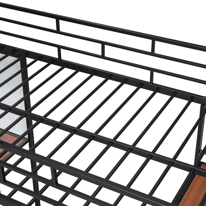 Twin Size Loft Metal Bed with 3 Layers of Shelves and Desk, Stylish Metal Frame Bed with Whiteboard, Black