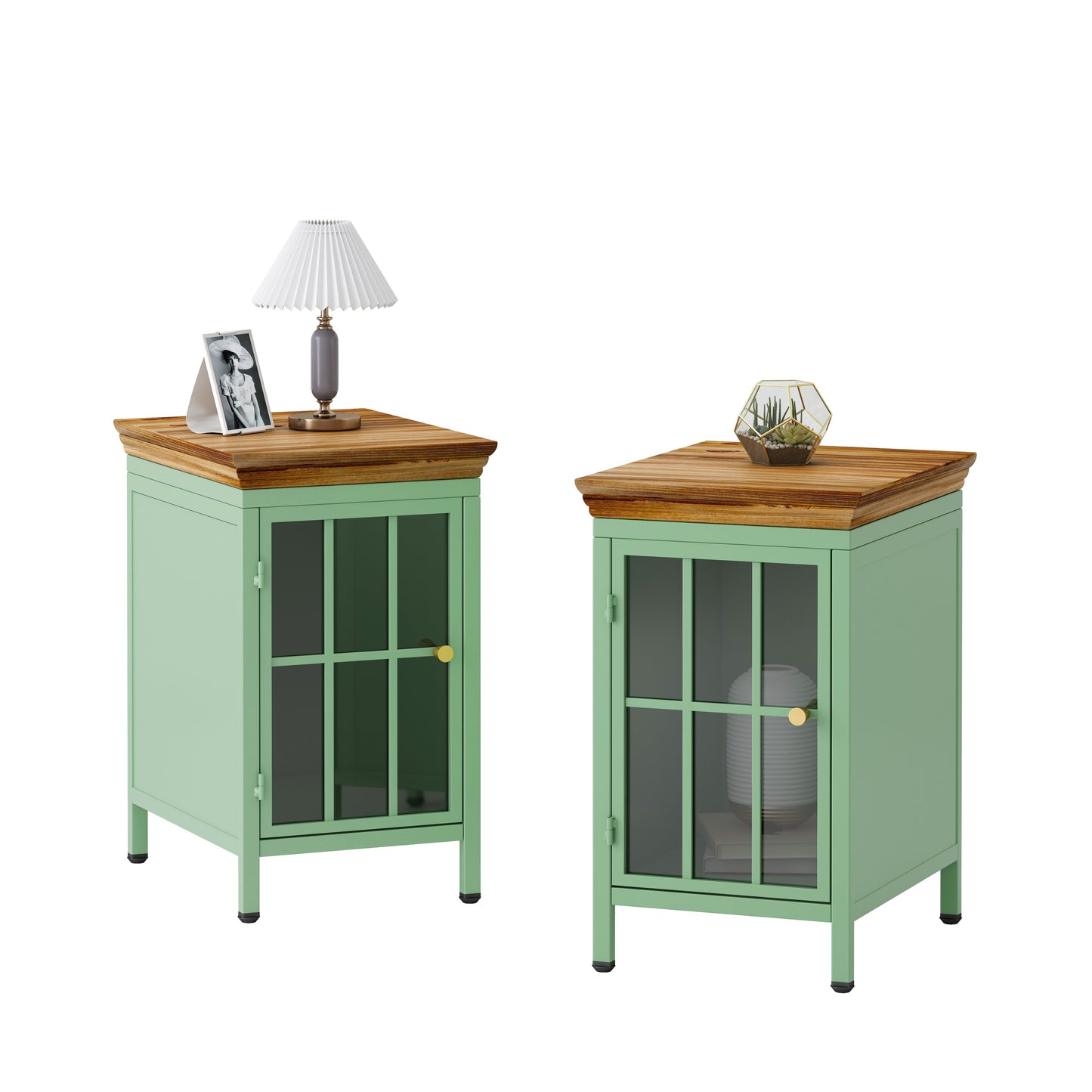 Nightstand with Storage Cabinet & Solid Wood Tabletop, (Set of Two Pieces)