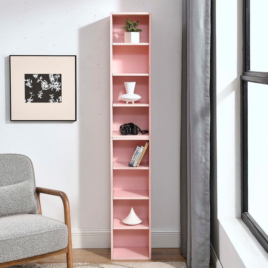 8-Tier Media Tower Rack, CD DVD Slim Storage Cabinet with Adjustable Shelves