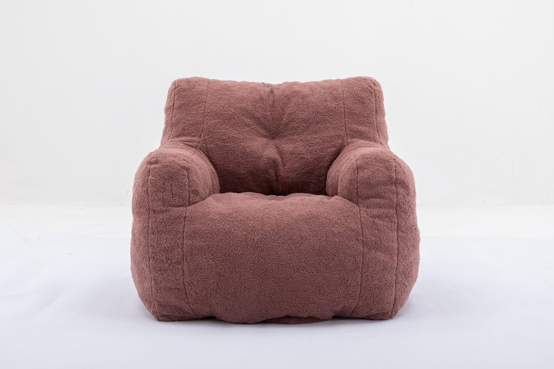 Soft Teddy Fabric Tufted Foam Bean Bag Chair With Teddy Fabric Bean Paste Red