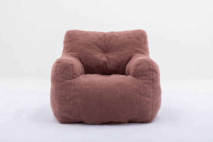 Soft Teddy Fabric Tufted Foam Bean Bag Chair With Teddy Fabric Bean Paste Red
