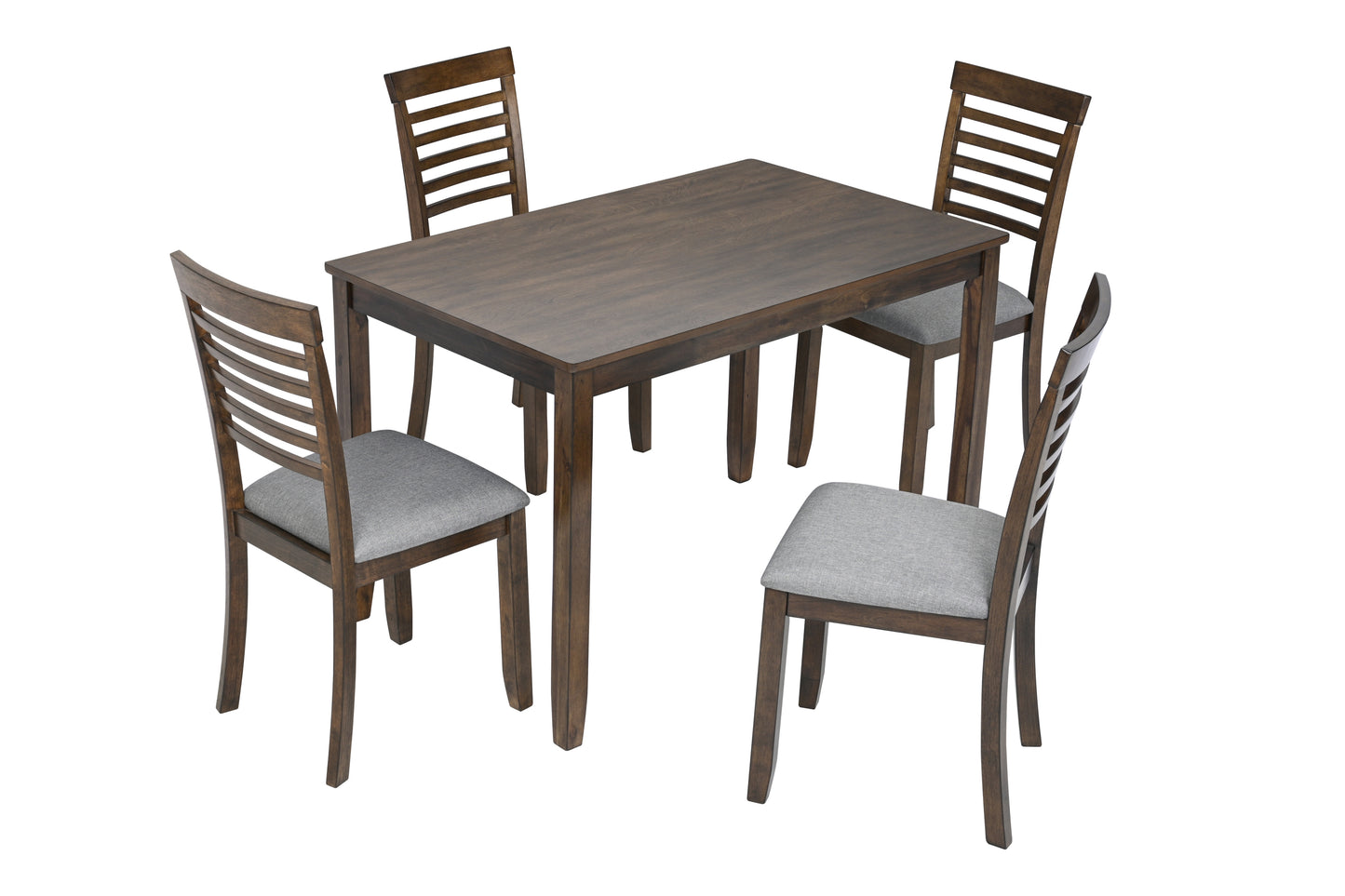 5 Piece Modern Dining Set, Rectangular Wooden Dining Table with 4 Upholstered Chairs for Kitchen, Dining Room, Walnut