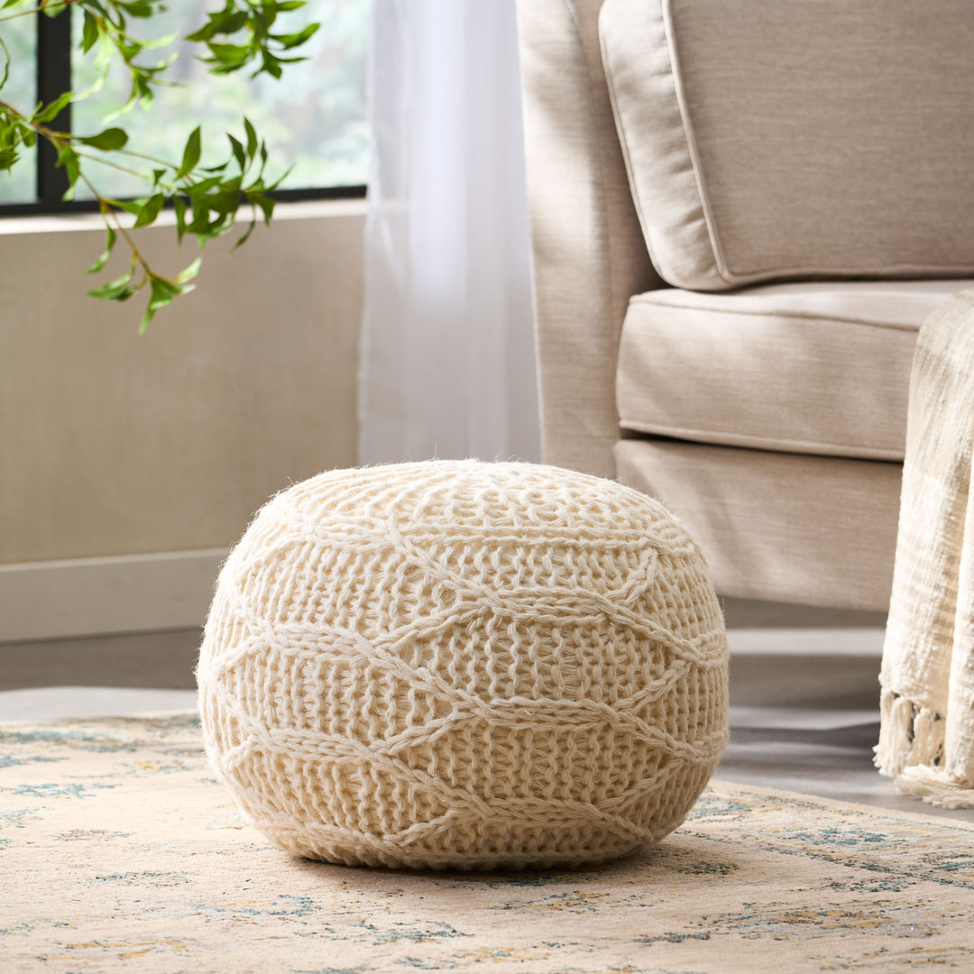 Knitted Wool 20 x 20 Round Pouf