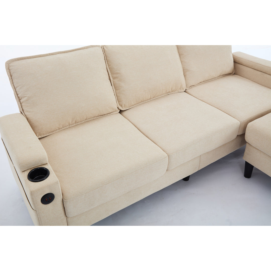 beige color knock down 3-seat combo sofa with storage ottoman
