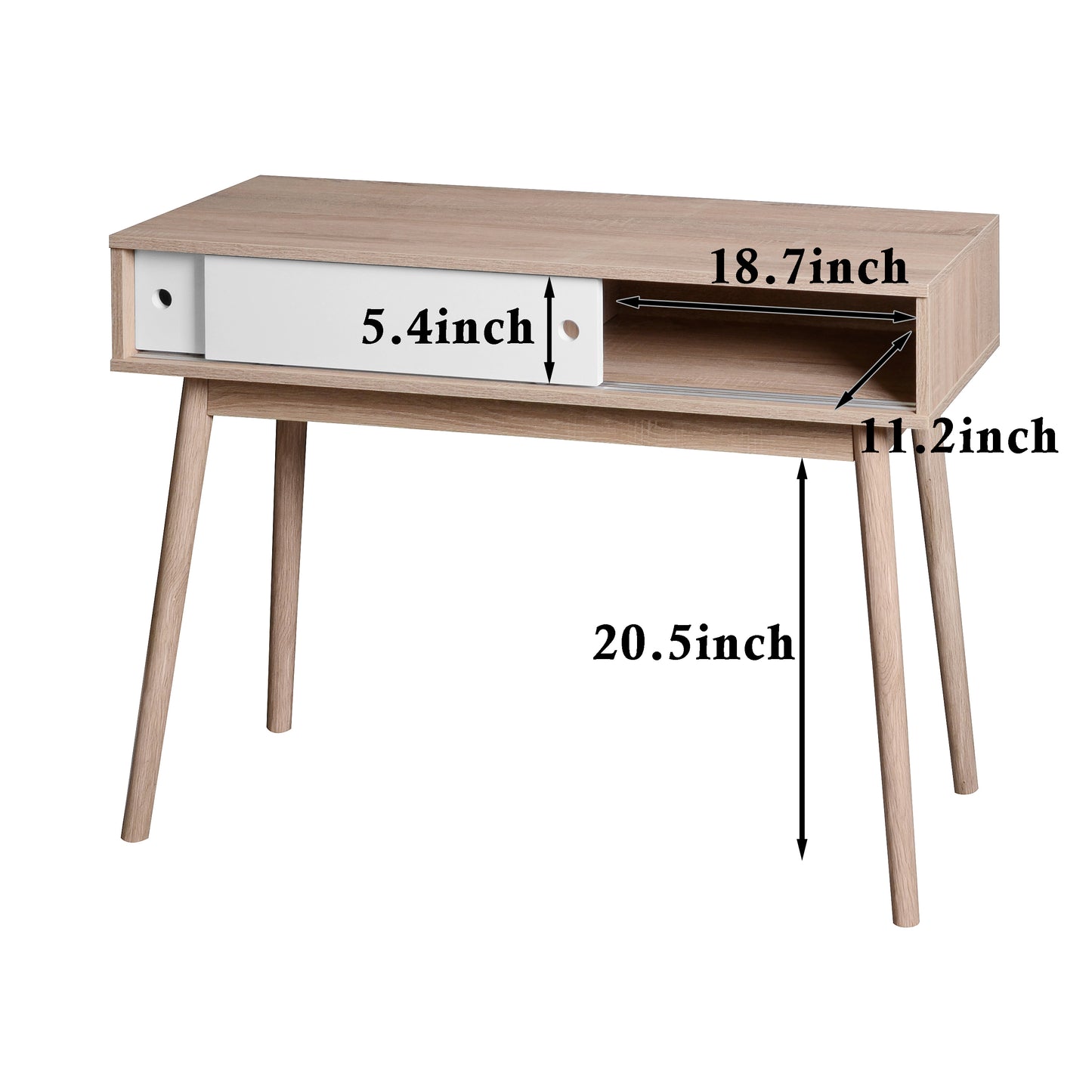 Table with 2 White Sliding Doors, Console Table with Storage Space and Wood Legs