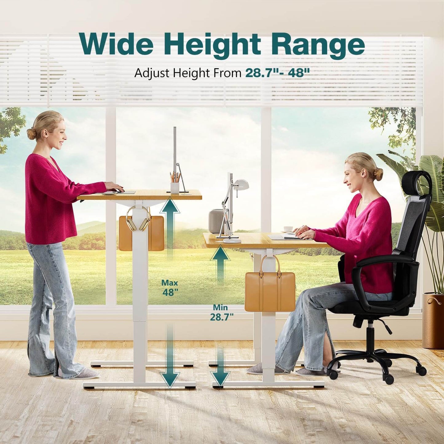 Electric Height Adjustable Standing Desk,Yellow,63'' x 24"