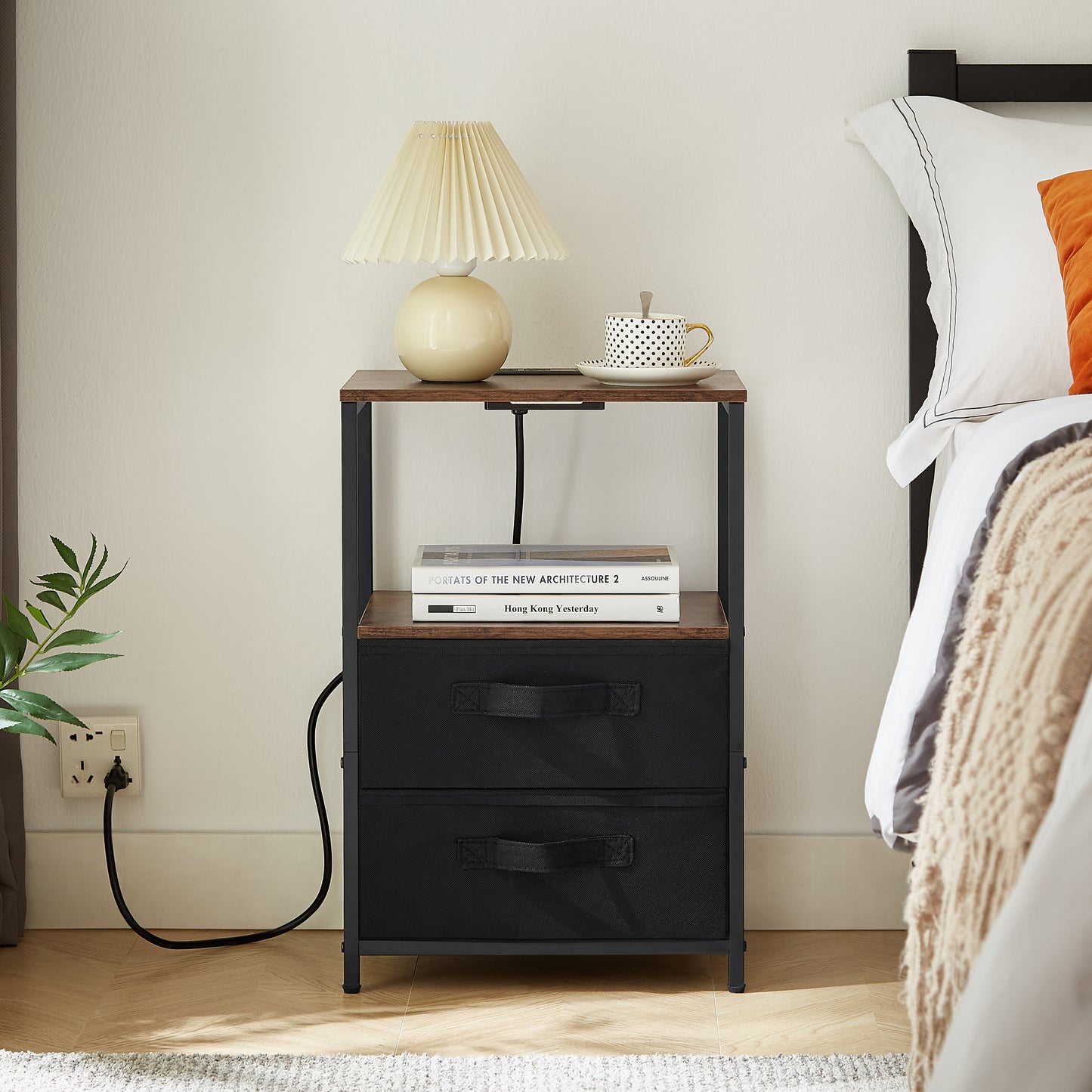 End Table with Charging Station, Nightstand with USB Port