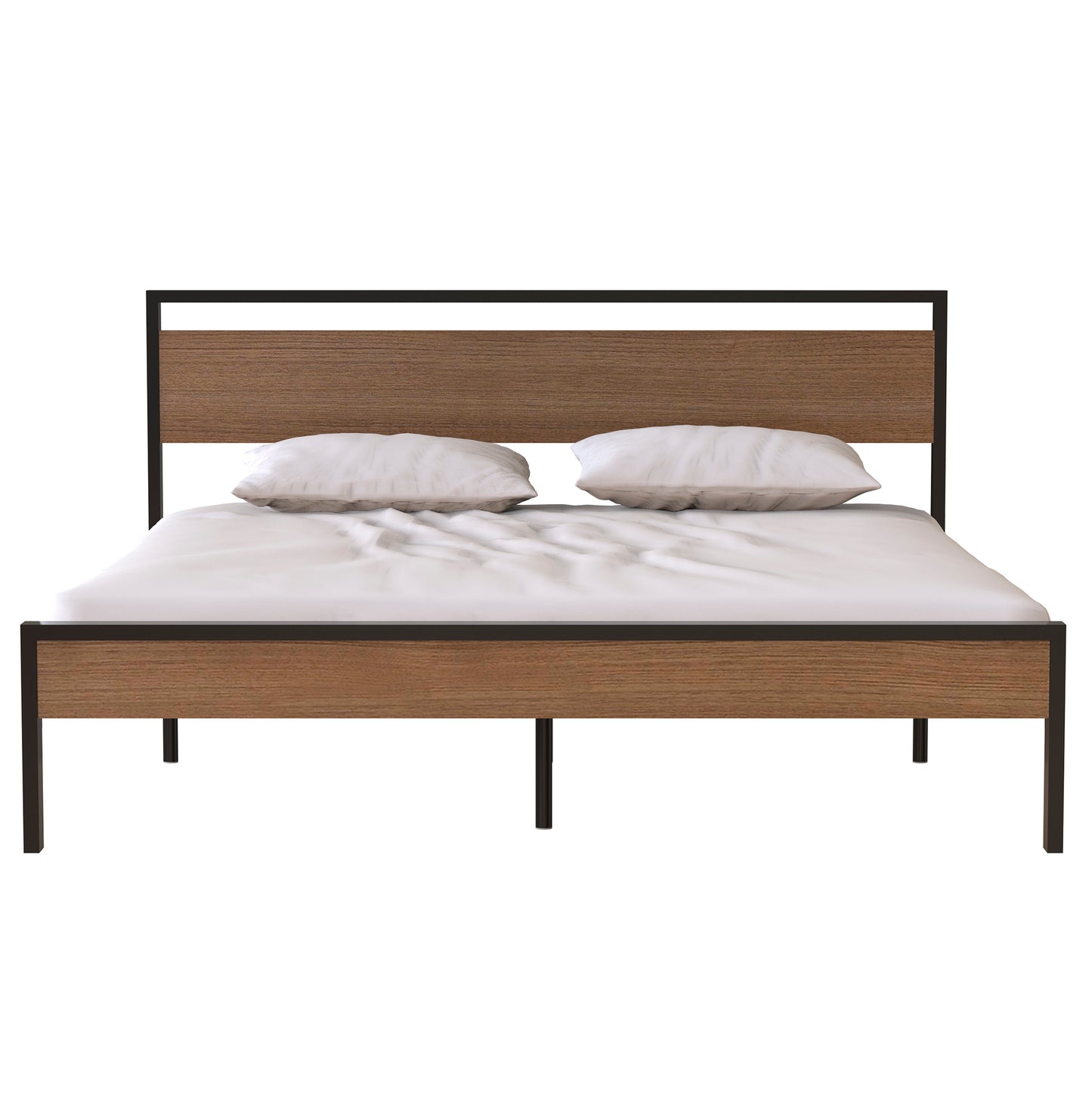 Metal Bed, Black with Cinnamon Wood Headboard&Footboard, King