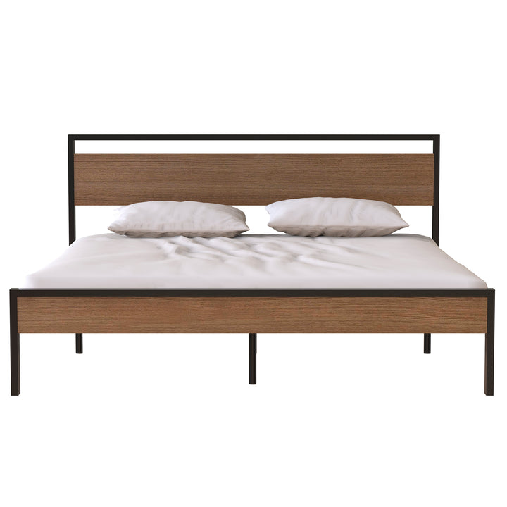 Metal Bed, Black with Cinnamon Wood Headboard&Footboard, King
